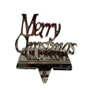 Merry Christmas Silver Colored Stocking Holder Hanger Holiday Mantle
